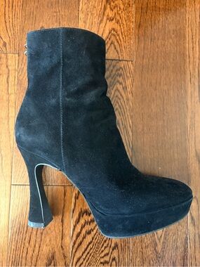 Women's Black Suede Platform Ankle Boots - High Heel